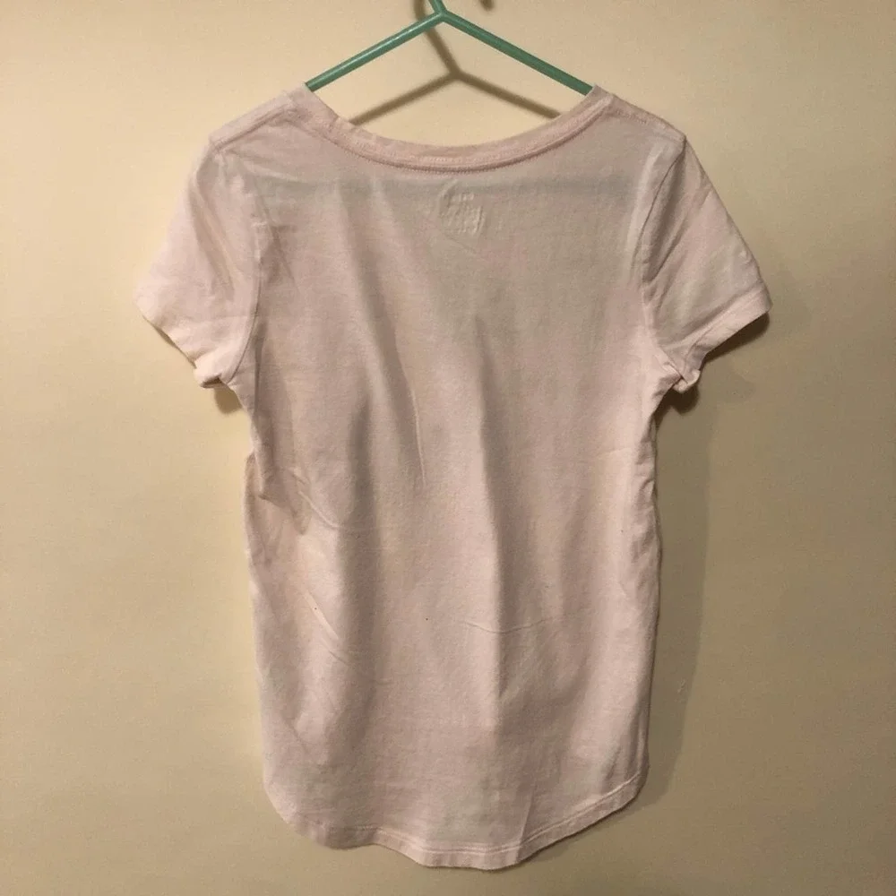 Old Navy Graphic T-Shirt Girls S 6-7‎ Pink Good Rock That Top Knot Glitter Hem